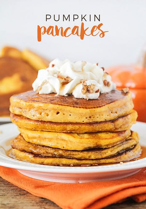 Pumpkin Pancakes - These pumpkin pancakes so light and fluffy, with the perfect pumpkin spice flavor. A delicious fall breakfast everyone will love! Homemade Pumpkin Pancakes, Pumpkin Pancakes Easy, Fluffy Pumpkin Pancakes, Pumpkin Spice Pancakes, Pumpkin Pancake Recipe, Pumpkin Pancakes, Pancake Recipes, Pancakes Easy, Pumpkin Everything