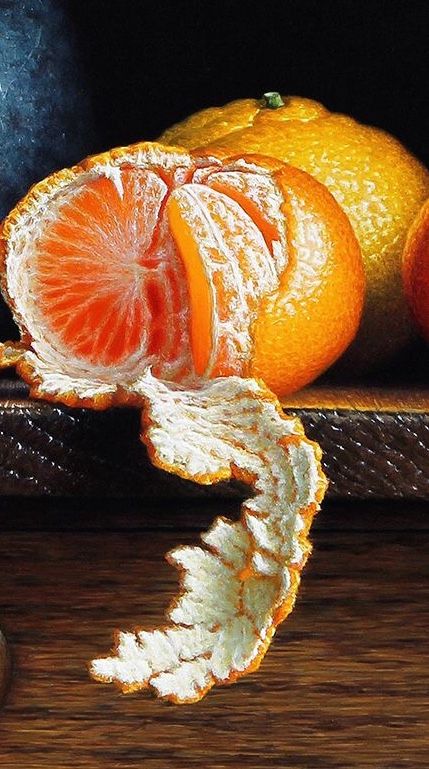 Preciosa mandarina Fruit Close Up, Close Up Paintings, Orange Fruit Photography, Orange Fruit Painting, 3d Still Life, Orange Fruit Art, Still Life Orange, Still Life Fruit Painting, Oranges Painting