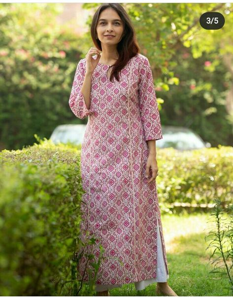 Printed kurti Summer Suit Women, Coral Tree, Kurta Patterns, Frock Fashion, Simple Kurti Designs, Long Kurti Designs, Cotton Kurti Designs, Kurti Designs Party Wear, Cotton Kurti