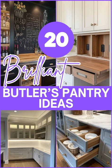 Say goodbye to clutter and hello to style with these 20 butler’s pantry ideas! Discover clever ways to enhance your space with custom cabinets, rolling carts, and more – perfect for anyone who loves a tidy and stylish kitchen! #ButlersPantryIdeas #KitchenOrganization #PantryInspiration #HomeDecorTips #KitchenDesign Build Your Own Butlers Pantry, Small Space Butlers Pantry, Butlers Pantry Ideas Layout With Fridge, Tiny Butlers Pantry Small Spaces, Butler Pantry Wall, Butlers Pantry With Island, Simple Butlers Pantry, Butlers Pantry Cabinet Ideas, Skullery Butler Pantry