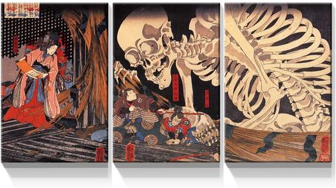 Asian Artwork, Utagawa Kuniyoshi, Asian Wall Art, Japanese Wall Art, Japanese Wall, Woodcuts Prints, The Skeleton, Art Japonais, Ukiyo E