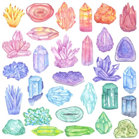 Crystals 101: An expert talks about the practical *~magic~* of minerals Watercolor Crystals, Crystal Drawing, Art Mignon, Seni Cat Air, Watercolor Drawing, Crystal Art, Watercolor Pattern, Crystals Minerals, 그림 그리기