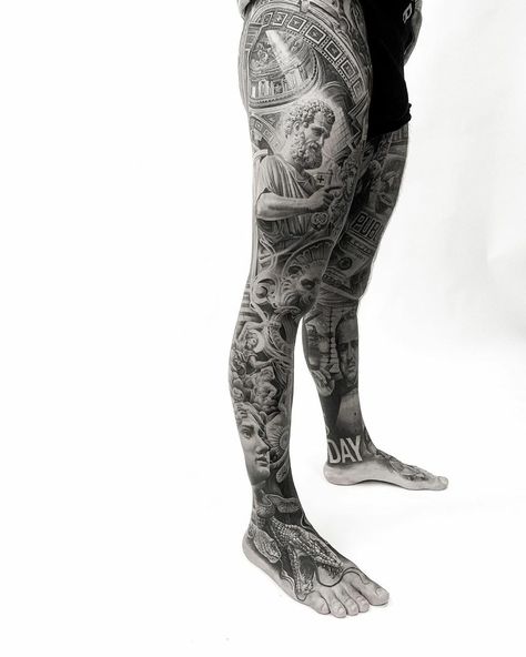 Greek God Tattoo, Roman Tattoo, Black And Grey Tattoos Sleeve, Mangas Tattoo, Arte Judaica, Filigree Tattoo, Full Leg Tattoos, Realistic Tattoo Sleeve, Tattoo Leg