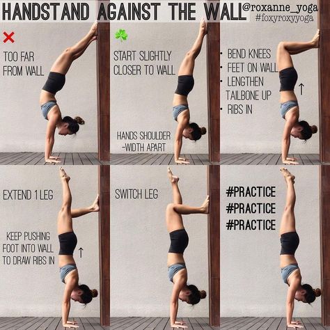 #Repost @roxanne_yoga ・・・ Handstand against the wall The wall is a great friend in helping you deal with the fear of falling, then it becomes a great support in helping you work on your awareness and alignment. Similar to my previous tutorial on using the wall for pinchamayurasa, this is how I use the wall to work on my handstand, building the strength and confidence to stay on my hands. #foxyroxyyoga #practiceandalliscoming Foto Yoga, Handstand Challenge, Arm Balance, Cardio Yoga, Hand Stand, Yoga Handstand, The Splits, Body Transformations, Sup Yoga