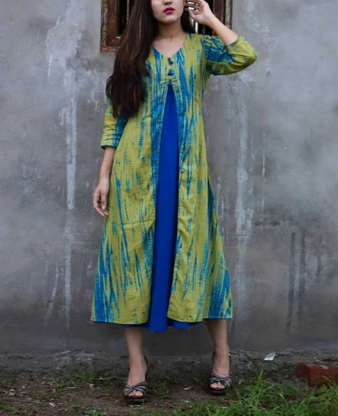 Tie And Dye Kurta Designs, Shibori Kurti Designs Latest, Tie Dye Kurti Designs Latest, Kurtis Models, Shibori Kurti, Jacket Kurti, New Kurti Designs, Kurta Patterns, Latest Dress Design