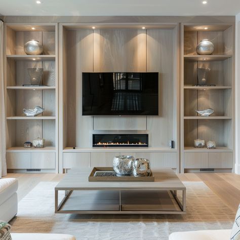 Living Room Built In Units, Tv Wall Unit Designs, Contemporary Home Design, Wall Unit Designs, Snug Room, Living Room Wall Units, Wall Tv Unit Design, Fireplace Entertainment, Home Hall Design