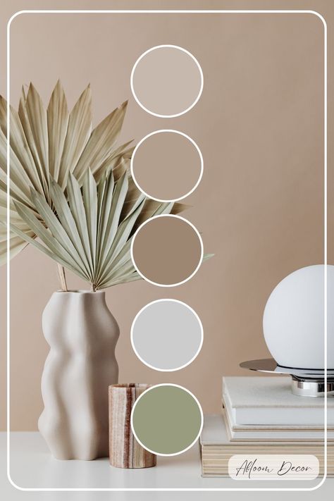 Khaki Color Palette Colour Schemes, Browns And Green Color Palette, Cool Beige Color Palette, Earth Tone Colors Palette, Colors For Homes Interior, Spa Color Scheme, Natural Color Living Room Earth Tones, Home Decor Colour Palettes, Earth Tone Accent Walls