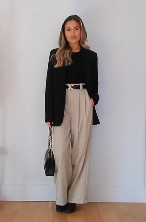 Beige Office Pants Outfit, Beige Trousers Outfit Classy, Beige Slacks Outfit Women, Summer Corporate Outfits, Khaki Trousers Outfit, Tailored Trousers Outfit, Spring Minimalist Outfit, Trousers Outfit Winter, Beige Trousers Outfit