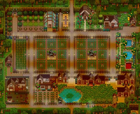 Stardew Valley Farm, Terraria House, Stardew Farms, Stardew Valley Layout, Stardew Valley Tips, Stardew Valley Farms, Valley Game, Stardew Valley Fanart, Farm Layout