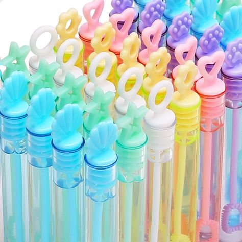 PRICES MAY VARY. 30 piece 6 different style bubble wands, include Star, Flower, Circle, Shell, Heart, Cat Feet. Assortment bubble wand set with Pink, Yellow, Purple, Blue, Green, White, 6 pastel colors. Mini bubble wands set, perfect for Kids Outdoor Play, Family Reunion, Bath Time, donut party, School Activities, Camping Trips, Yard BBQ, Contest Prizes, wedding, Graduation and more! Each bubble toy 4”tall and contains 0.2 oz. Perfect size for children 3 age+, prefilled with non-toxic smelless s Bubble Party Favors, Gifts For Boy, Bubble Gift, Mermaid Theme Birthday Party, Mermaid Party Favors, Bubble Party, Mermaid Theme Birthday, Bubble Wands, Goody Bags