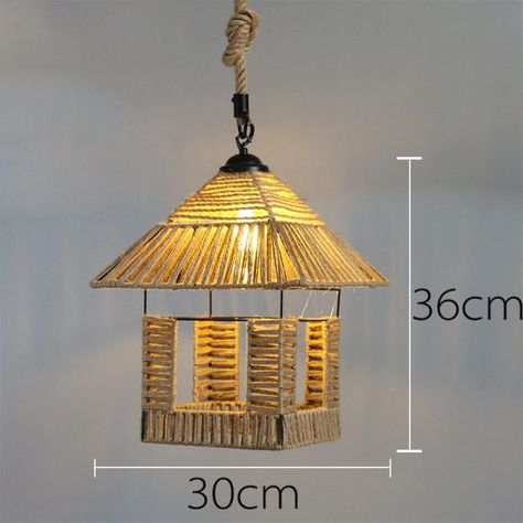 Hemp Rope Pendant Light Shades Ceiling Lamp Shades House Rope Ceiling, Tiki Lights, Rope Craft Ideas, Decor Makeover, Rope Pendant Light, Shade House, Bamboo Light, Rustic Pendant Lighting, Newspaper Basket