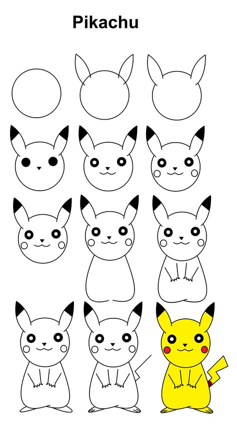 Pikachu step-by-step tutorial Christmas Drawings For Kids, Trin For Trin Tegning, Easy Butterfly Drawing, Easy Pencil Drawings, Easy Christmas Drawings, معرض فني, Pikachu Drawing, Easy Disney Drawings, Easy Drawing Steps