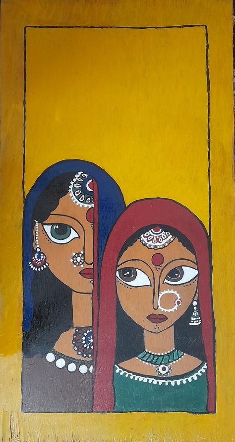 Indian Cultural Painting, Indian Lady Illustration, Indian Folk Art Drawing, Rajasthani Art Paintings, Rajasthani Folk Art Painting, Ancient Indian Paintings, Phad Painting, Modern Indian Art, Abstract Pencil Drawings