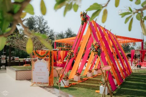 Photo from Abha and Aditya Wedding Haldi Pathway Decor, Haldi Passage Decor, Maharashtrian Wedding Decoration, Haldi Carnival Decor, Mehendi Entrance Decor, Mehendi Setup Mehndi Decor, Haldi Entrance Decor, Mehendi Stage Decoration, Haldi Setup Decor