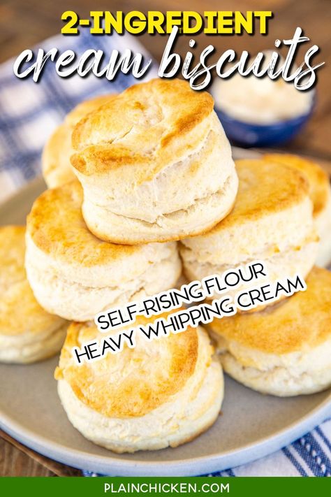 Biscuit Recipe With Heavy Cream, Breakfast Casserole Egg, Biscuits Self Rising Flour, 2 Ingredient Biscuits, Best Biscuit Recipe, Easy Homemade Biscuits, Homemade Biscuits Recipe, Easy Biscuit Recipe, 2 Ingredient Recipes