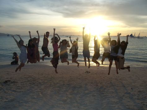 While enjoying the sunset in the beautiful tropical island of Boracay,  random strangers of different nationalities (Swiss, Taiwanese and Filipino) joined together for a jump shot. Yes, Boracay is not just another exotic tourist spot on the world map but a place to find friends!     Location: Boracay, Philippines  Date taken: 2010-12-22   Read more about it at http://gianramos.wordpress.com/2011/07/19/my-boracay-travel-memories/ Boracay With Friends, Boracay Aesthetic, Kalibo, Philippines Vacation, Different Nationalities, Boracay Philippines, The World Map, Find Friends, Boracay