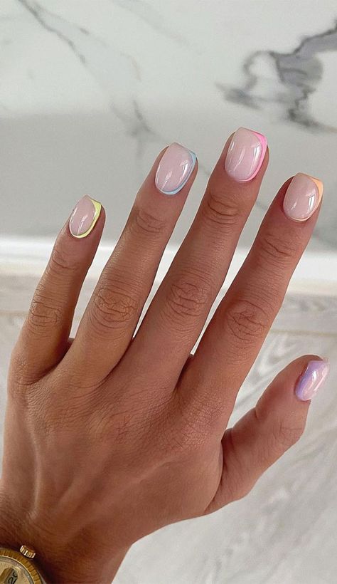 lilac double french tips, french tip nails, french manicure, modern french tips, french nails, french colored tips Fun French Nails Summer, Double French Tip Nails, Double French Nails, French Lilac, French Colors, Dipped Nails, French Tip Nails, French Manicure, Classic Elegance