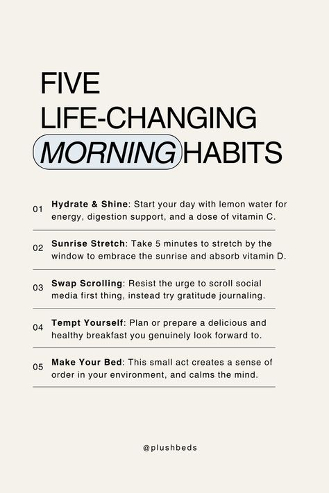 Hitting snooze on repeat? There's a better way to start your day! A healthy morning routine sets the tone for your entire well-being. From boosting your mood and energy levels to improving focus and productivity, a mindful morning can completely transform your day-to-day experiences and interactions.  The first hour of your day sets the course for the next 23. Instead of rushing into the chaos, cultivate habits that nourishes your mind, body, and soul. Good Ways To Start Your Morning, Best Routine For Healthy Life, Rich Morning Routine, How To Start Your Morning, High Energy Morning Routine, Wellness Morning Routine, Healthy Living Aesthetic, Productive Day Routine, Ideal Morning Routine