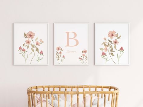 Flower Watercolor Paintings, Boho Floral Nursery, Boho Baby Girl Nursery, Flower Initial, Boho Baby Girl, Flower Watercolor, Floral Nursery, Painted Flower