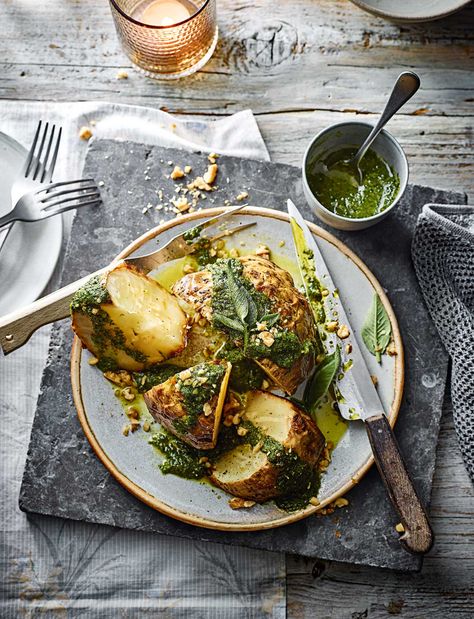 Find 1000s of triple-tested recipes, expert cooking advice from your favourite celebrity chefs and the latest food trends Vegetarian Centrepiece, Celeriac Recipes, Roast Celeriac, Spring Veggies, Walnut Pesto, Root Vegetable, Cooking Advice, Roast Dinner, Sunday Lunch