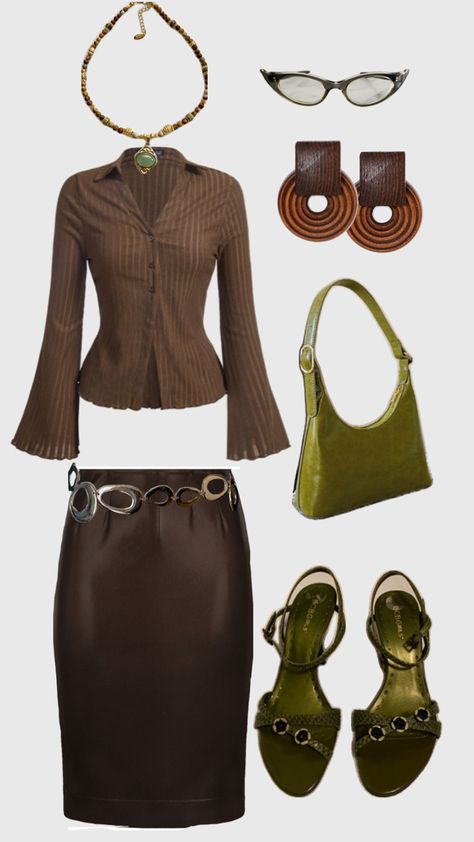 Earthy Office Siren Aesthetic outfit green brown earthy office siren casual Siren Aesthetic Outfit, Earthy Office, Siren Aesthetic, College Wardrobe, Earthy Style, Fashion Victim, Church Outfits, Green Outfit, Aesthetic Outfit