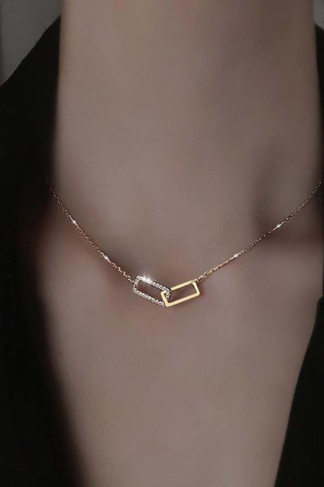 Pretty Interlocking Choker Necklace Statement Fashion Jewelry for Women  – www.MyBodiArt.com Rings Aesthetic Gold, Grunge Ring, خواتم خطوبة, Simple Necklace Designs, Jewelry Necklace Simple, Unique Gold Jewelry Designs, Choker Necklace Gold, Neck Pieces Jewelry, Fancy Jewelry Necklace