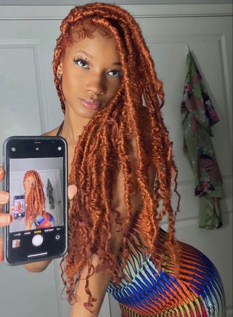 Curly Faux Locs, Hair Color Orange, Curly Hair Braids, Ginger Hair Color, Faux Locs Hairstyles, Pretty Braided Hairstyles, Locs Hairstyles, Hair Inspiration Color, Orange Hair