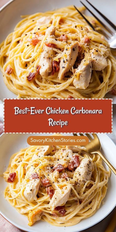 Seeking a versatile recipe that can elevate any dinner? The Best-Ever Chicken Carbonara Recipe is the ultimate blend of creamy goodness and succulent chicken breast, perfect for any occasion. Be sure to save this favorite for quick reference when you need an easy yet impressive meal! Chicken Carbonara Pasta, Quick Chicken Breast Recipes, Chicken Carbonara Recipe, Chicken Pasta Dishes, Chicken Carbonara, Crispy Beef, Traditional Pasta, Chicken Crispy, Pasta Making