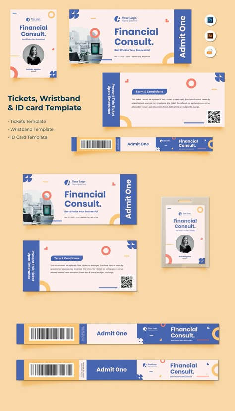 Event Wristband Design, E Ticket Design, Wristband Design Ideas, Ticket Wristband, Ticket Graphic Design, Ticket Design Ideas, Template Tiket, Event Ticket Design, Ticket Design Template