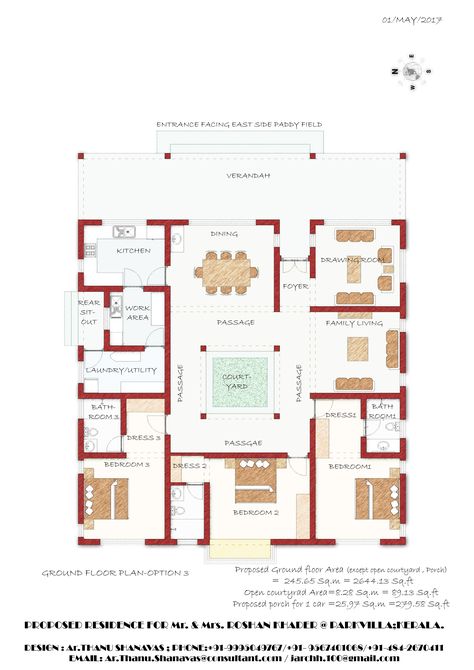 Traditional Indian House Plans, Kerala House Plans With Courtyard, Courtyard House Plans Indian, Kerala House Design Single Floor, Naalukettu House, Center Courtyard House Plans, Kerala Style House Plan, 3000 Sq Ft House Plans, Lawyer's Office