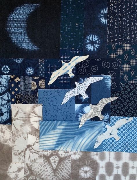 Japanese Textile Design, Boro Technique, Abstract Art Quilt, Sea Gulls, Japanese Boro, Japanese Patchwork, Japanese Quilts, Japanese Textiles, Art Quilt