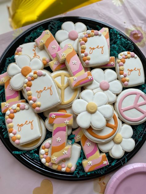 1st Birthday Cookies, Hippie Birthday Party, Baby First Birthday Themes, First Birthday Cookies, Hippie Birthday, Carrot Cake Cookies, 1st Birthday Themes, Cookie Company, Girl Birthday Themes