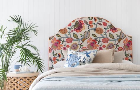 The Bedhead Co. — The Design Files | Australia's most popular design blog. Bed Headrest, Bedhead Design, Headboard Inspiration, Upholstered Bedhead, Cottage Inspiration, Patterned Bedding, Gorgeous Bedrooms, Spare Bedroom, Bed Head