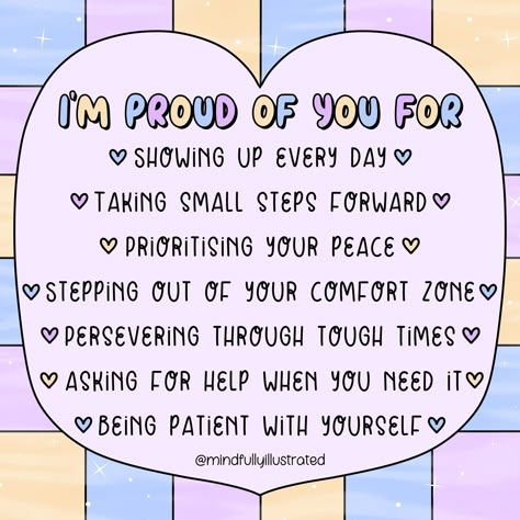 I’m proud of you for: 🩵 Showing up every day 💜 Taking small steps forward 💛 Prioritising your peace 🩵 Stepping out of your comfort zone 💜 Persevering through tough times 💛 Asking for help when you need it 🩵 Being patient with yourself You’re doing an amazing job! Keep showing up, keep moving forward, and don’t forget to celebrate the little victories along the way. You’ve come so far, and there’s so much more to look forward to. Keep going—you’ve got this! 🌟 Tag someone who makes you p... Get Up And Keep Going Quotes, You’re Doing Good Quotes, Quotes About Asking For Help, You’re Doing Great, Positive Quotes For Work Encouragement, You’ve Got This, New Day Quotes Positive, Quotes To Help You Through Hard Times, Keep Things To Yourself