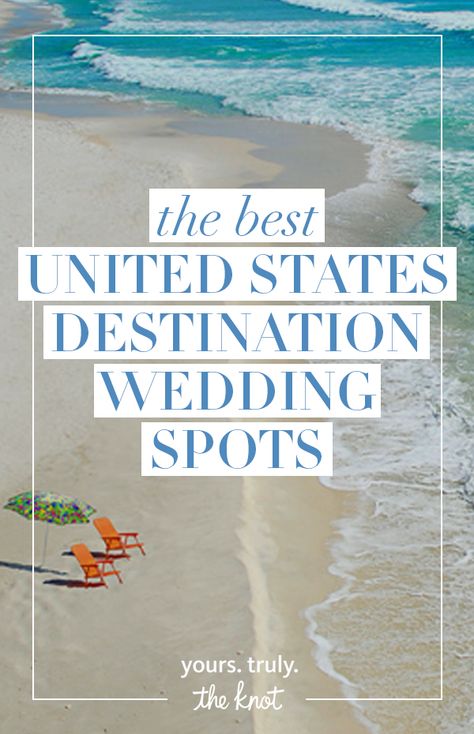 Ditch the passport and go domestic with one of these mainland United States destination wedding locales. Destination Wedding In The United States, Cheapest Destination Wedding Locations, Destination Wedding Locations In The Us, Small Destination Wedding Ideas, Destination Wedding United States, Affordable Destination Wedding Locations, Destination Wedding Usa, Destination Wedding Puerto Rico, Destination Wedding Dominican Republic