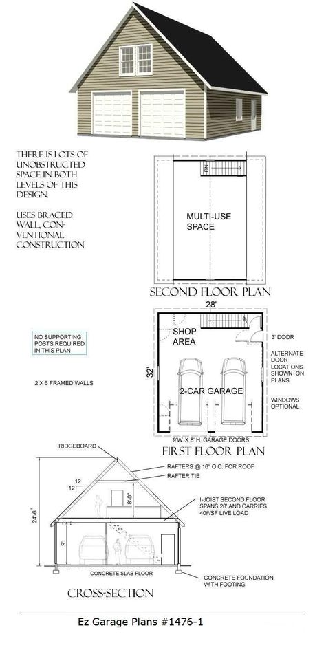 Car Garage Plans, Two Story Garage, Rv Garage Plans, Garage Shop Plans, Garage Plans With Loft, Pole Barn Garage, Garage Plans Detached, Plan Garage, Carriage House Garage