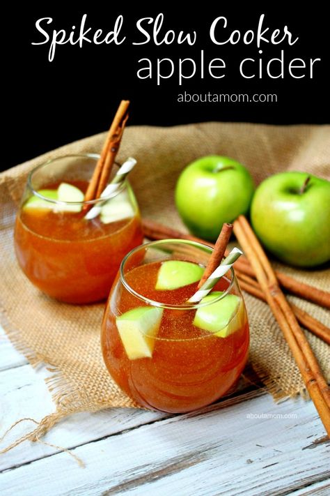 Perfect for holiday entertaining, this spiked slow cooker apple cider is incredibly simple to make and will fill your house with the most delicious scents. Spiked Cider is a fantastic adult beverage for the holidays! Hot Apple Cider Recipe Crockpot Spiked, Spike Apple Cider Crockpot, Crockpot Apple Cider With Alcohol, Spiked Crockpot Apple Cider, Spike Cider Recipe, Apple Cider Crockpot Recipe Alcohol, Spiked Cider Recipes Crock Pot, Spiked Cider Crockpot, Slow Cooker Spiked Apple Cider