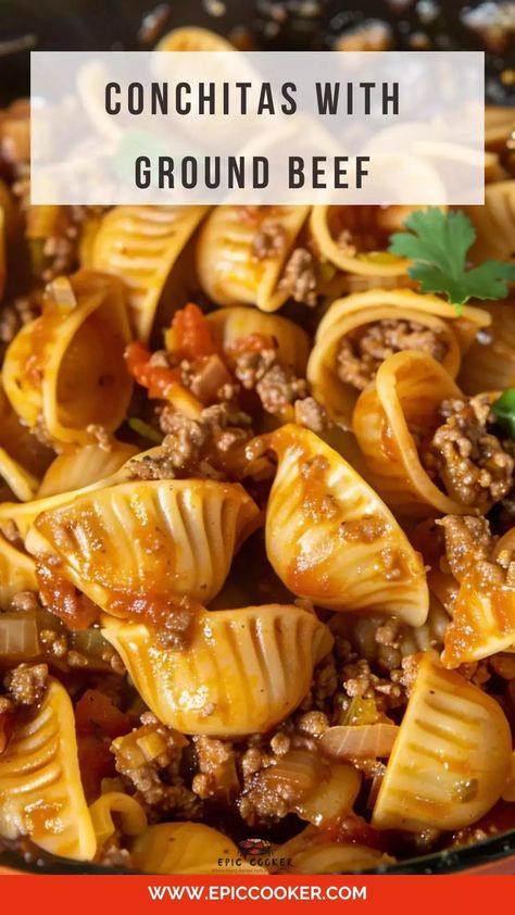 Conchitas With Ground Beef – Epic Cooker Pasta Shells With Ground Beef Recipe, Conchitas Con Carne Ground Beef, Conchitas With Ground Beef, Conchitas Recipe, Mexico Recipes, Mexican Pasta, Soup With Ground Beef, Soup Healthy, Recipes Authentic