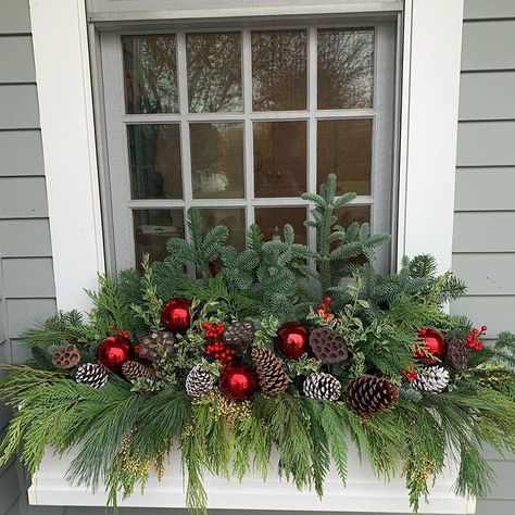 Winter Window Box Ideas, Window Box Ideas, Christmas Window Boxes, Winter Window Boxes, Outdoor Christmas Planters, Dekoratívne Vence, Winter Planter, Window Box Flowers, Christmas Planters