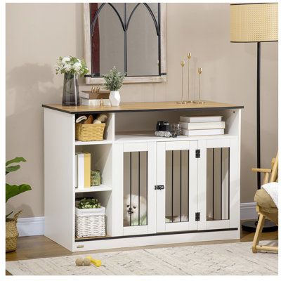 Sweet dog house, pet's little world. Suitable for all seasons, stable and durable. Spacious space, easy to clean design, multiple vents, keep air circulation, love pet more healthy. | Tucker Murphy Pet™ Dog Crate Furniture w/ Adjustable Shelf, Steel | C111698963 | Wayfair Canada Pet Crate Furniture, Dog Crate End Table, Furniture Style Dog Crate, Wood Dog Crate, Crate End Tables, Dog Kennel Furniture, Furniture With Storage, Dog Crate Furniture, Space Dog