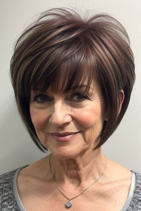 25 Stunning Short Stacked Bob Haircuts For Women Over 50 - Glamour Corner Stack Bob Haircut, Spiky Bob Haircut, Long In Front Short In Back Haircut, Short Tapered Bob Hairstyles, Bob Haircut Layered Short, Stacked Inverted Bob Haircuts With Bangs, Short Layered Bob With Bangs Over 50, Stacked Back Haircut, High Stacked Bob Haircut