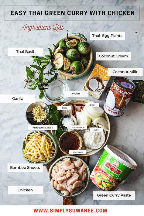 Thai Green Curry Chicken With Eggplant, Canned Bamboo Shoots Recipe, Bamboo Recipes, Bamboo Shoots Recipe, Easy Green Curry, Authentic Thai Green Curry, Easy Thai Green Curry, Thai Eggplant, Milk Chicken