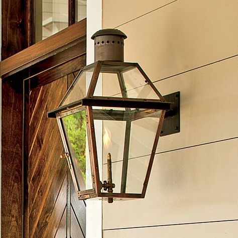 Notice the Details: Gas Lanterns White Cottage Exterior, Gas Lighting, Modern Georgian, Cottage Makeover, Cottage Porch, Exterior Inspiration, Exterior Light Fixtures, Cottage Exterior, Gas Lanterns