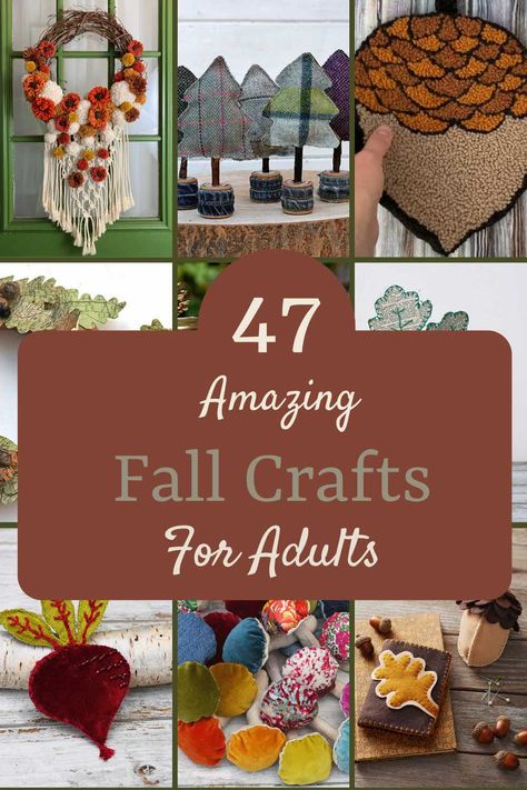 collage of autumn crafts for adults with text overlay Autumnal Crafts For Adults, Fun Simple Crafts For Adults, Adult Fall Crafts Easy, Fall Crafts Senior Citizens, Free Crafts For Adults, Fall Art Activities For Adults, Adult Fall Craft Party Ideas, Fun Crafts For Adults Creative, Fall Crafts For Family