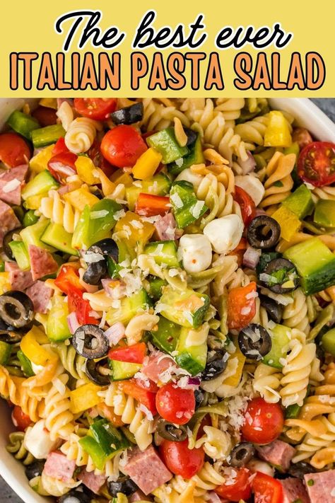 An Italian Pasta Salad is so easy to make in minutes and is filled with fresh and colorful vegetables, tender spiral pasta, and two types of cheese and tossed with your favorite dressing. This bright, bold, one-bowl recipe is the perfect cold dish that can be served as a side or main summer meal. Pasta Vegetable Salad, Spiral Pasta Salad Recipes, Cold Pasta Salad With Italian Dressing, Tricolor Pasta Salad, Italian Pasta Salad Recipes, Loaded Pasta Salad, Harvest Pasta, Rainbow Pasta Salad, Tri Color Pasta Salad