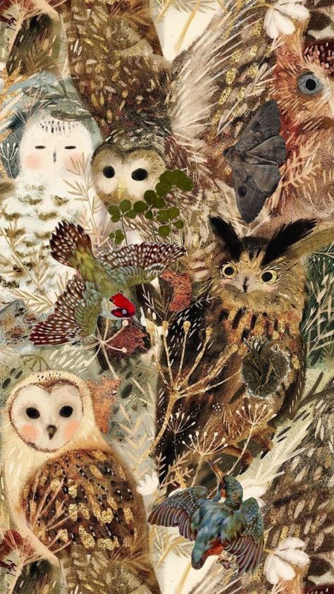 Owl Wallpaper, Art Deco Bathroom, Beautiful Owl, Owl Painting, Owl Art, Barn Owl, Vintage Wallpaper, Whimsical Art, Beautiful Artwork