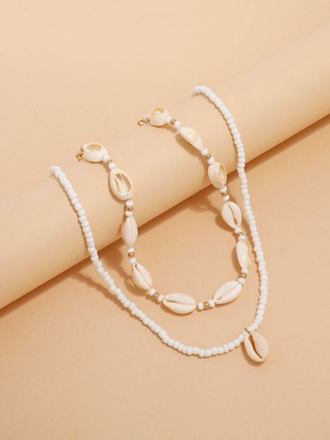 Color: White Gender: Women Material: Shell Details: Shell Style: Vacation Product Measurements in cm : Size Length one-size 41-50 Shell Choker, Beaded Jewelry Necklaces, Bracelets Design, Pola Gelang, Trendy Necklace, Beaded Necklace Diy, Shell Decor, Gelang Manik, Beads Chain