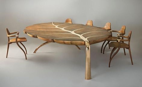 Unique Dining Tables, Wooden Table And Chairs, Elegant Furniture, Dining Table Design, Household Furniture, Wooden Dining Tables, Wooden Table, Dining Room Sets, Wooden Tables