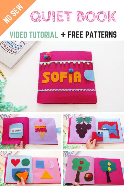 DIY No Sew QUIET BOOK - Video Tutorial + FREE Patterns | Owlipop No Sew Quiet Book, Sew Quiet Book, Princess Quiet Book, Quiet Book Tutorial, Diy Busy Books, Diy Buch, Quiet Book Templates, Book Video, Diy Quiet Books