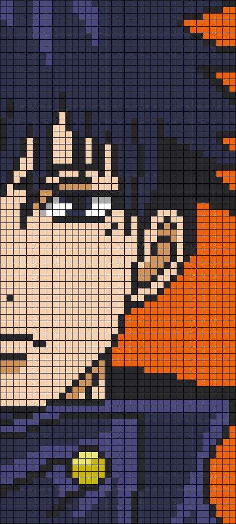 Half Face Anime Pixel Art, Gojo Satoru Pixel Art Grid, Anime Grid Art, Pixel Art Pattern Anime Small, Jujitsu Kaisen Pixel Art, Jujutsu Kaisen Pixel Art Grid, Jujutsu Kaisen Crochet Pattern, Crochet Alpha Pattern Anime, Crochet Anime Tapestry